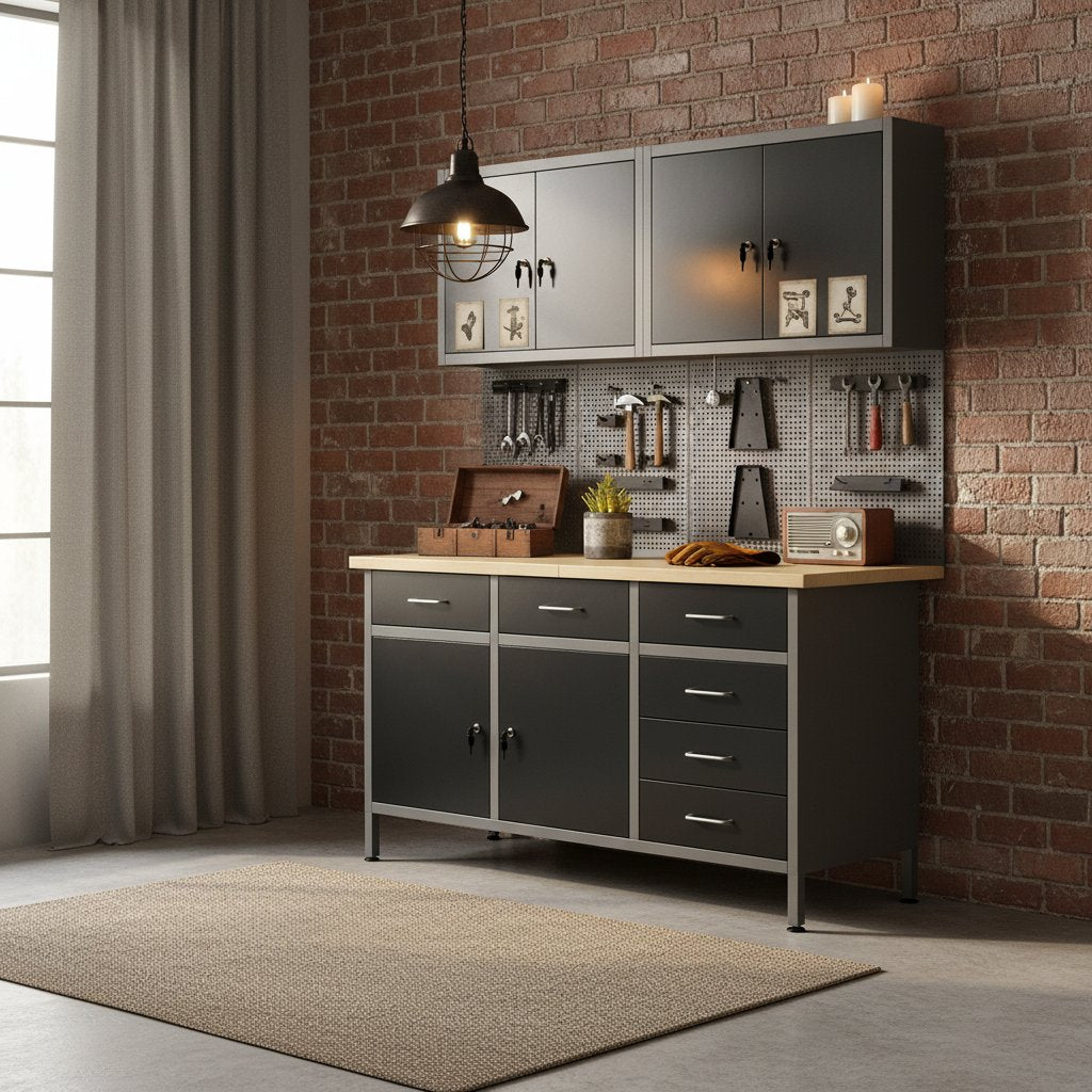 Établi Métallique pour Garage avec Panneaux