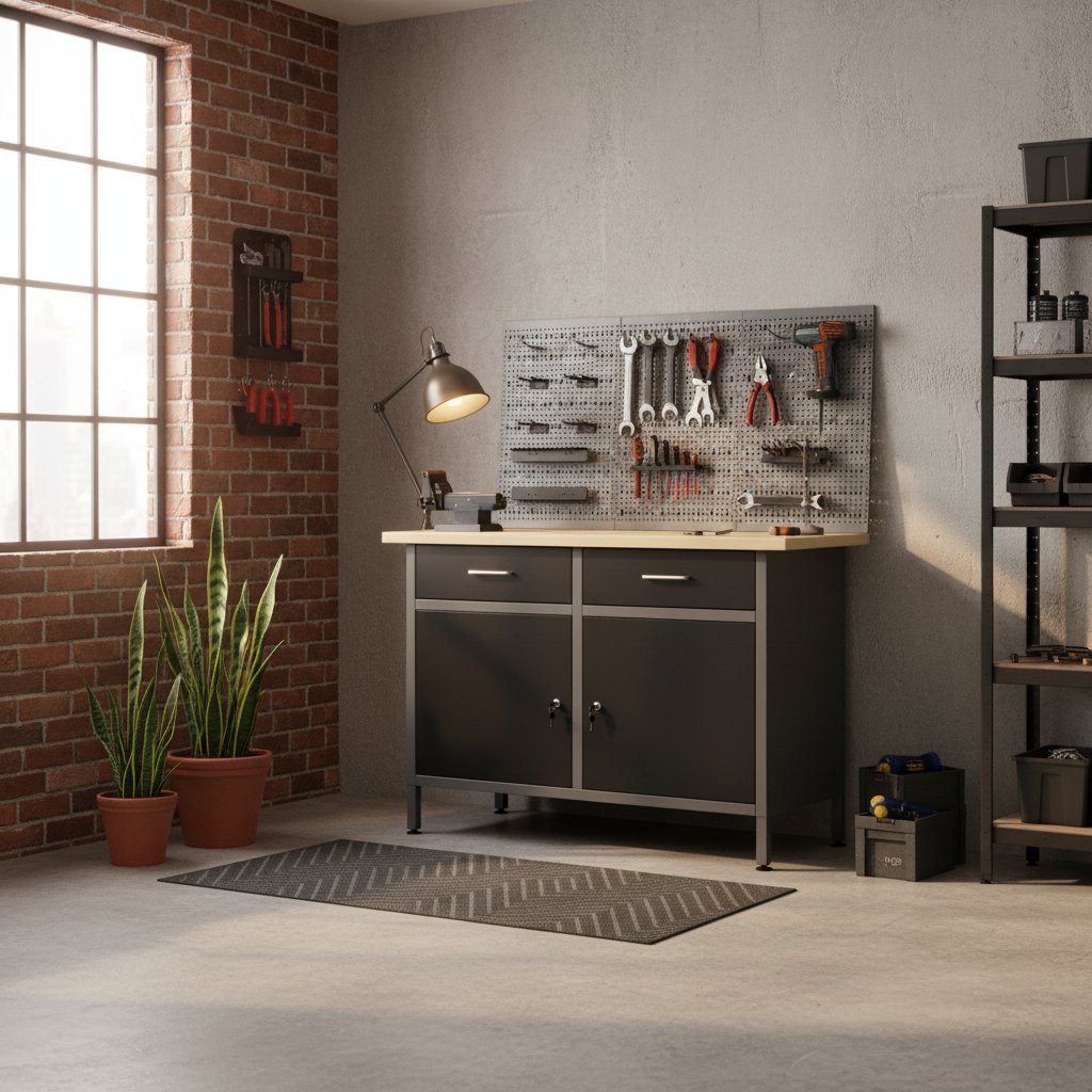 Établi de Garage en Acier avec Panneaux