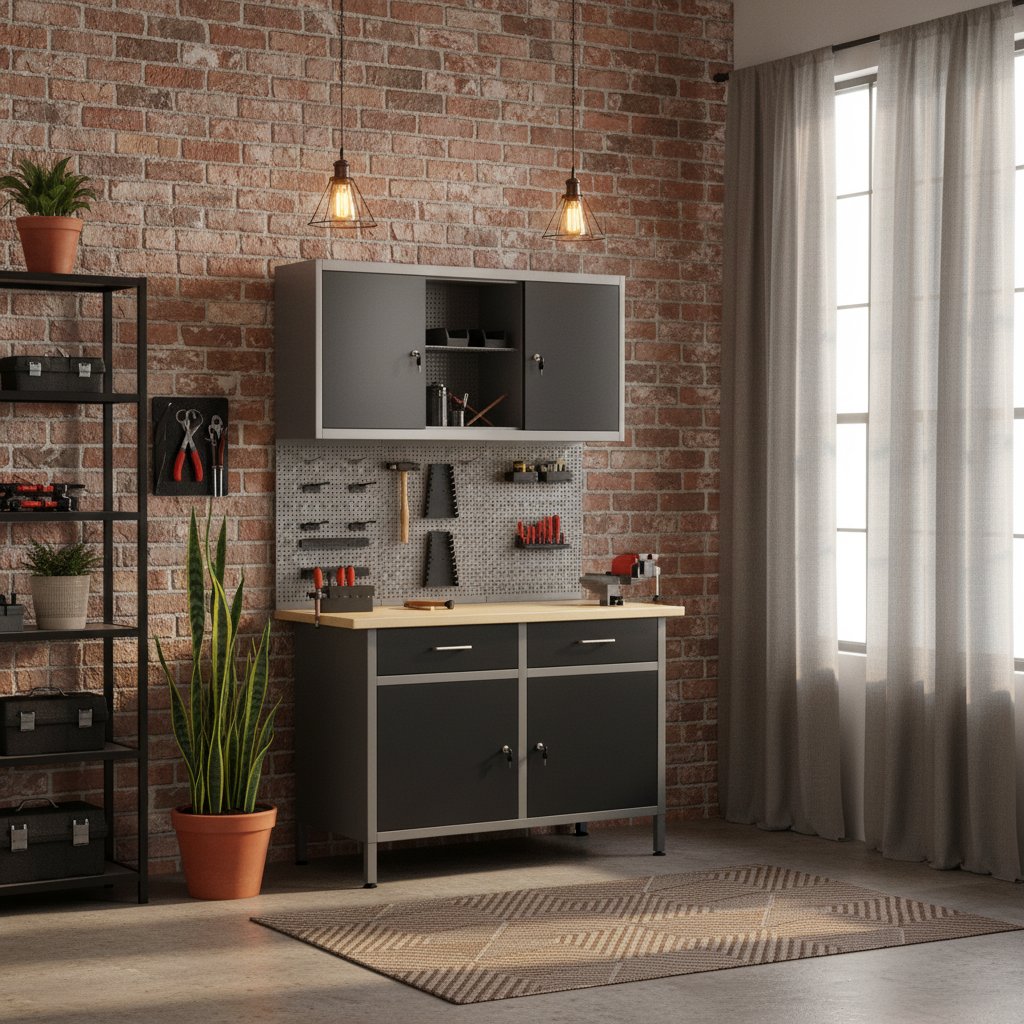 Établi de Travail en Acier et Bois