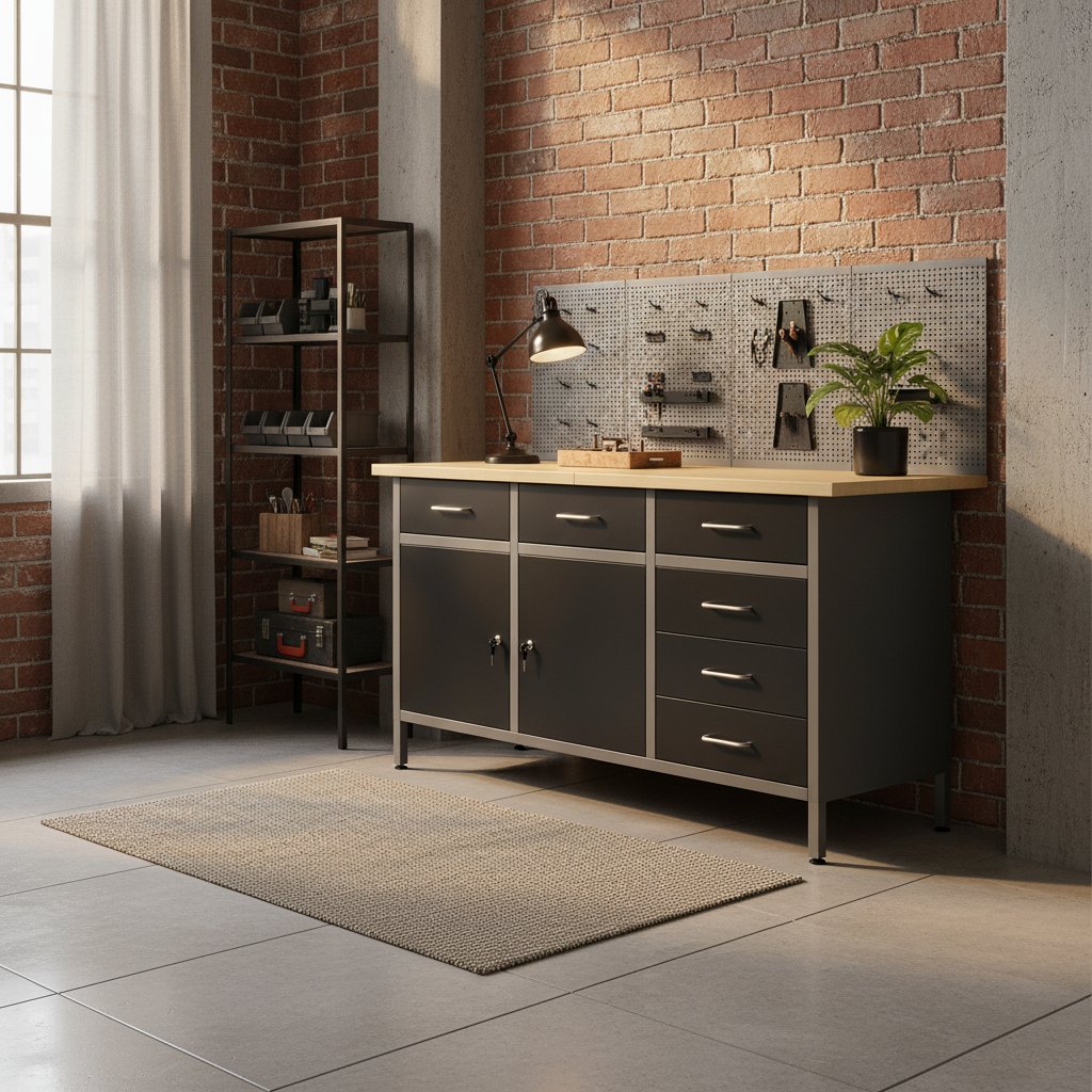 Établi en Acier Industriel avec Panneaux Muraux