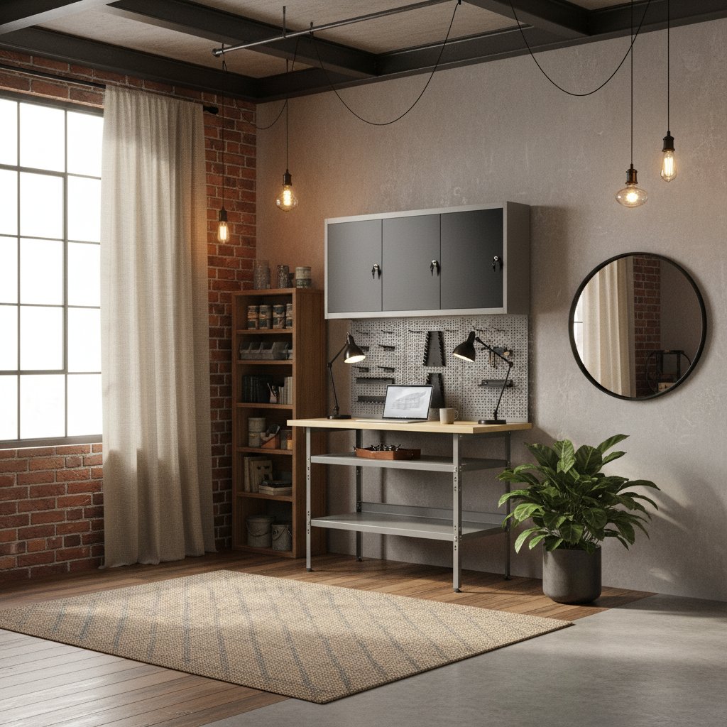 Établi en Métal avec Panneaux Muraux et Armoire