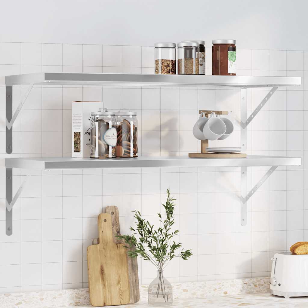 Étagère Murale en Acier Inoxydable Élégant-Argent-1-100 x 40 cm-La-Fabrique-Industrielle