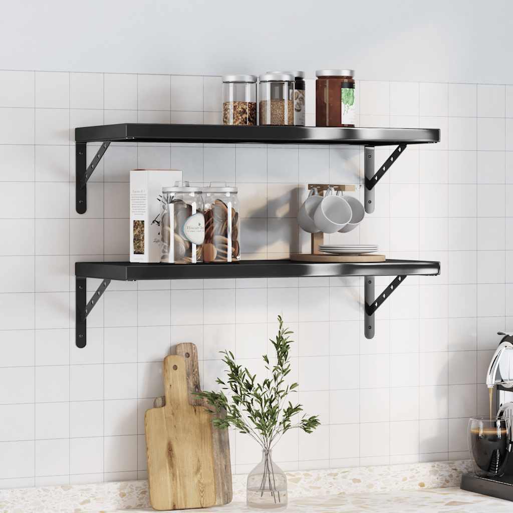 Étagère Murale en Acier Inoxydable Élégant-Noir-1-75 x 30 cm-La-Fabrique-Industrielle