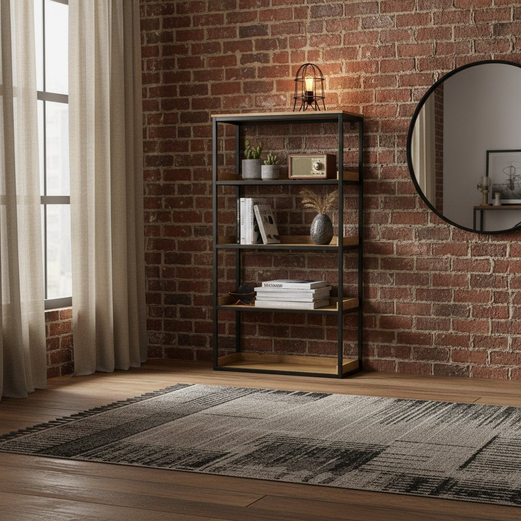 Étagère Bibliothèque Industrielle en Bois de Manguier