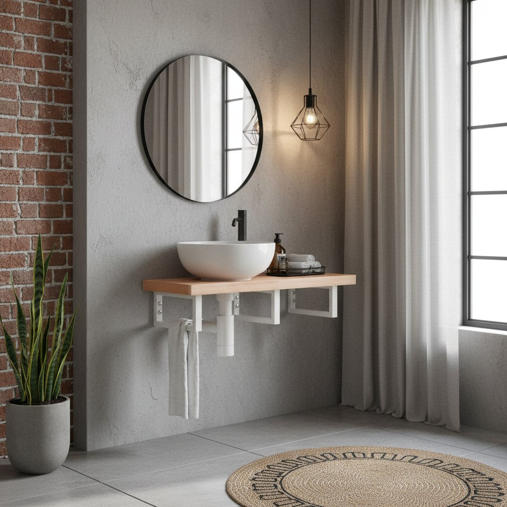 Étagère Murale avec Vasque en Bois et Métal