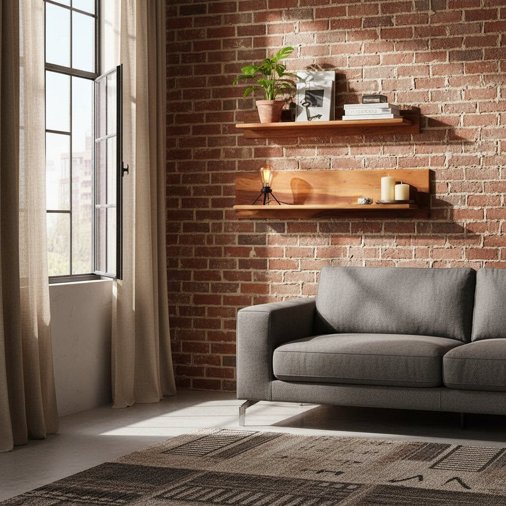 Étagère Murale en Bois Foncé d'Acacia