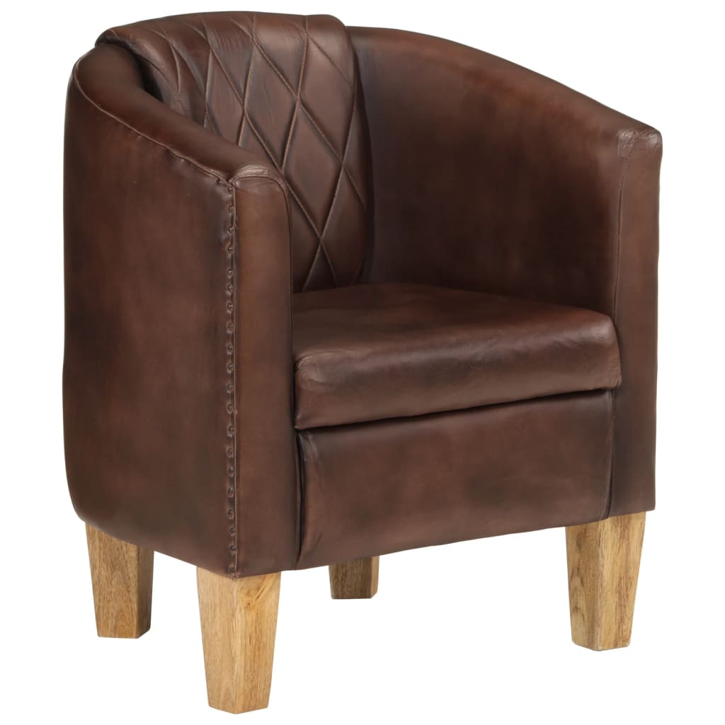Fauteuil Cabriolet Moderne en Cuir Véritable-Marron foncé-1-La-Fabrique-Industrielle