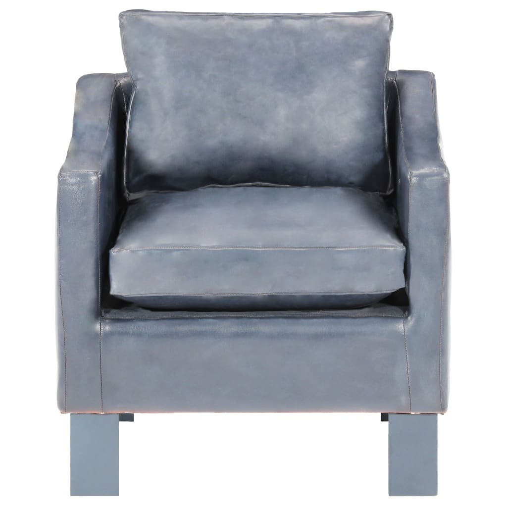 Fauteuil Cabriolet en Cuir Gris et Bois de Manguier-La-Fabrique-Industrielle