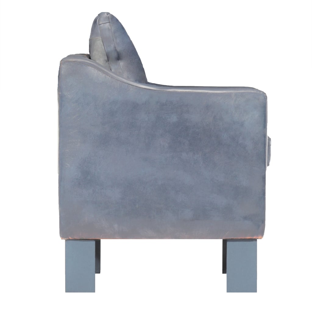 Fauteuil Cabriolet en Cuir Gris et Bois de Manguier-La-Fabrique-Industrielle