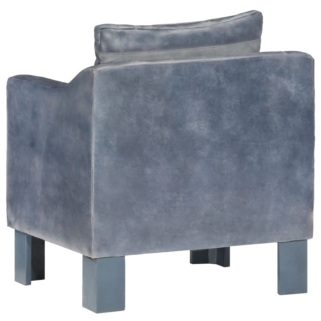 Fauteuil Cabriolet en Cuir Gris et Bois de Manguier-La-Fabrique-Industrielle