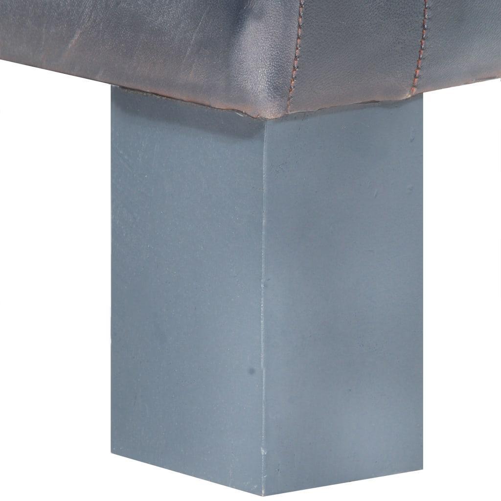 Fauteuil Cabriolet en Cuir Gris et Bois de Manguier-La-Fabrique-Industrielle