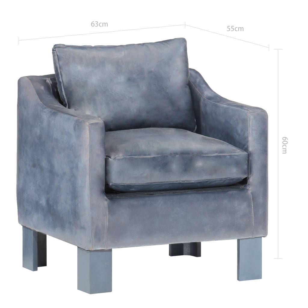 Fauteuil Cabriolet en Cuir Gris et Bois de Manguier-La-Fabrique-Industrielle