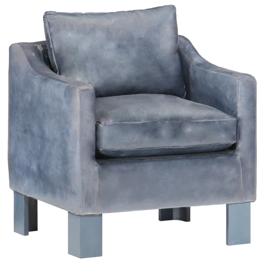 Fauteuil Cabriolet en Cuir Gris et Bois de Manguier-La-Fabrique-Industrielle