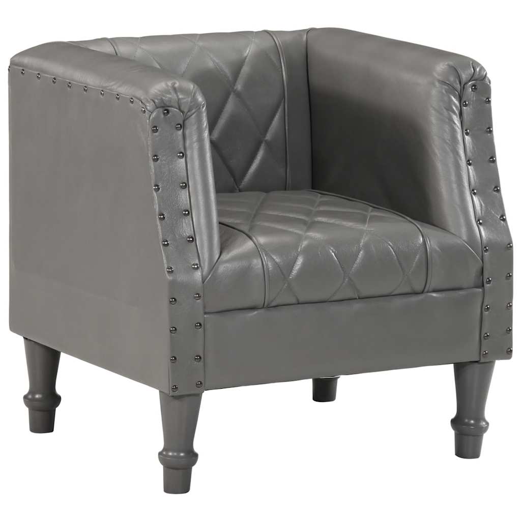 Fauteuil Cabriolet en Cuir et Bois de Manguier-Gris-1-La-Fabrique-Industrielle