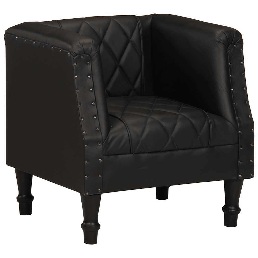 Fauteuil Cabriolet en Cuir et Bois de Manguier-Noir-1-La-Fabrique-Industrielle