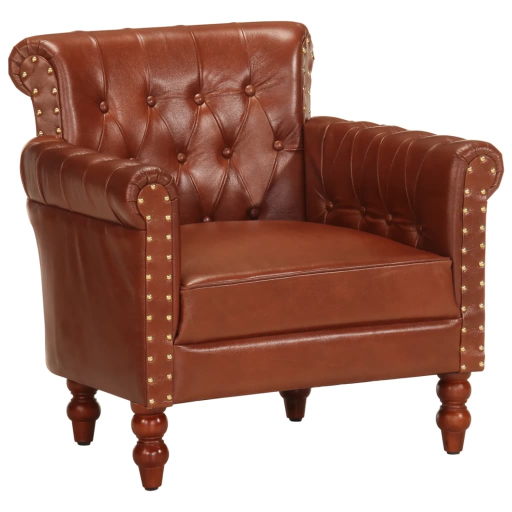 Fauteuil Chesterfield 1 Place en Cuir Véritable-Marron-1-La-Fabrique-Industrielle