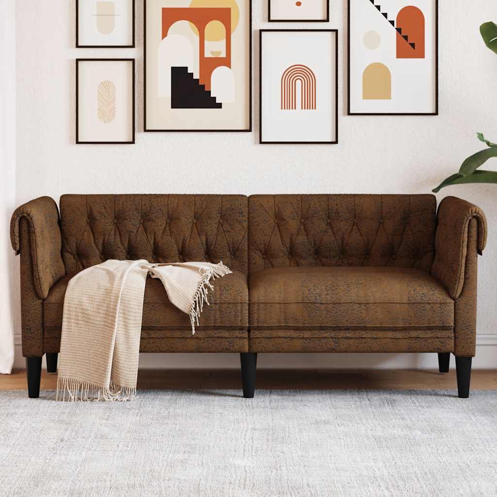 Fauteuil Chesterfield en Tissu Élégant-Marron-2 places-La-Fabrique-Industrielle
