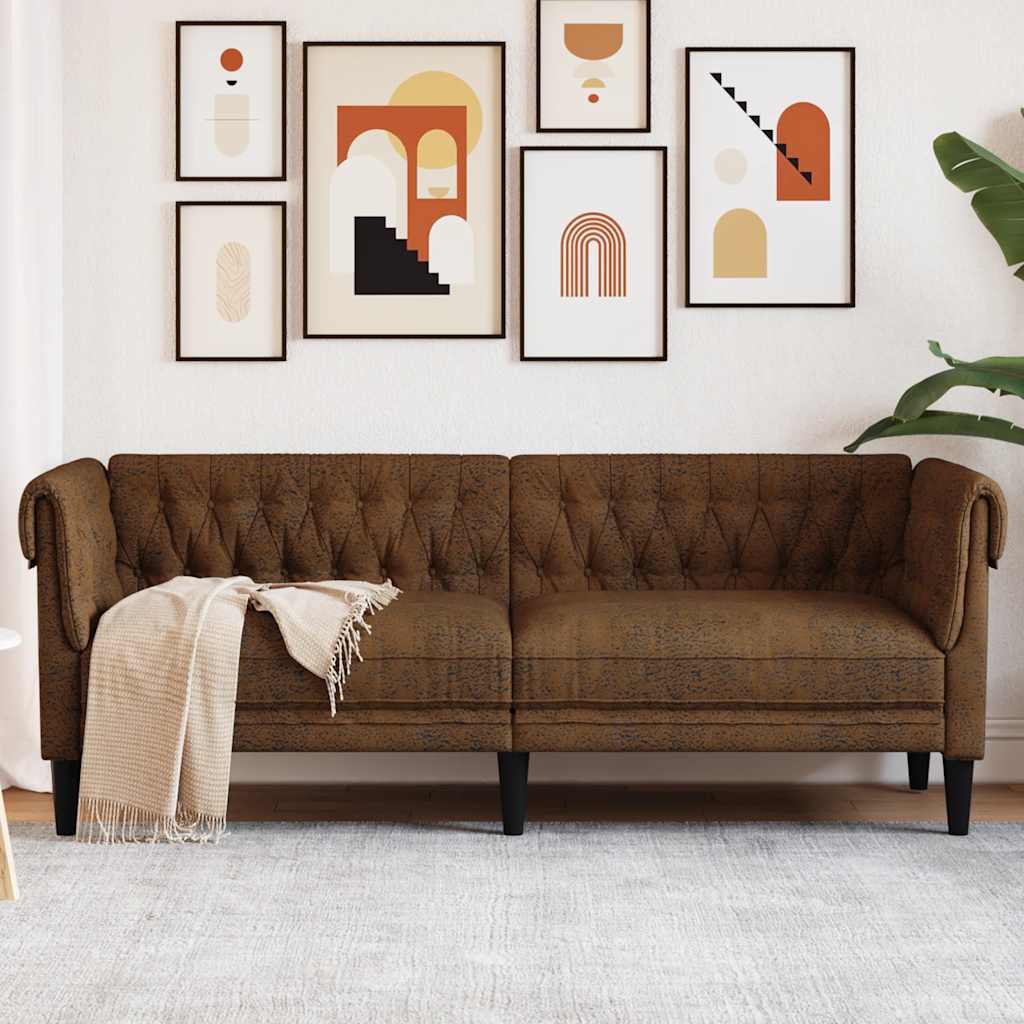Fauteuil Chesterfield en Tissu Élégant-Marron-3 places-La-Fabrique-Industrielle