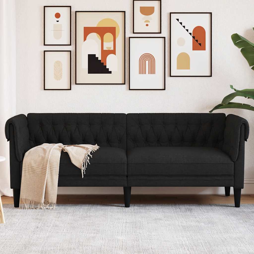 Fauteuil Chesterfield en Tissu Élégant-Noir-3 places-La-Fabrique-Industrielle