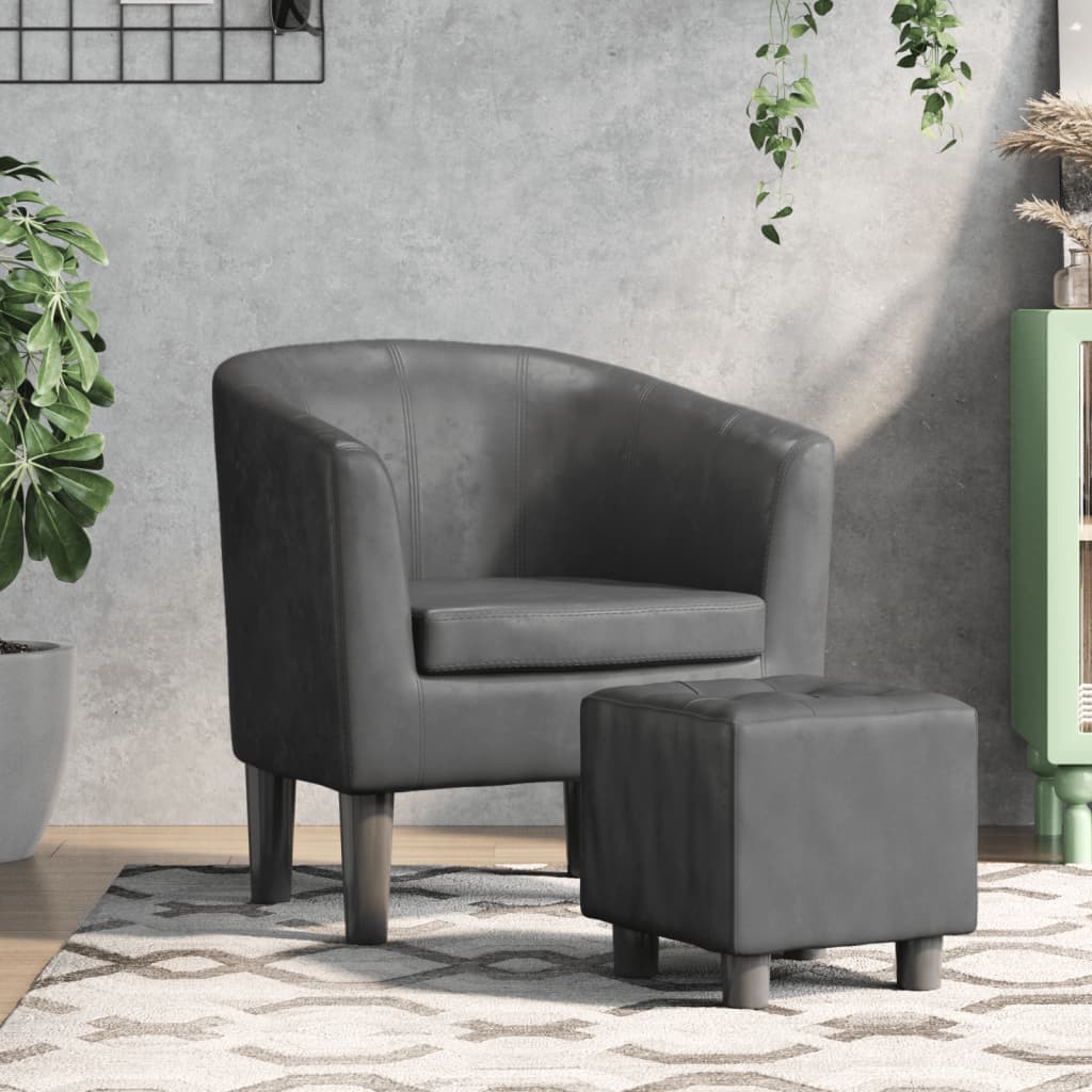Fauteuil Club en Cuir Rouge Authentique-Gris-Avec repose-pied-1-La-Fabrique-Industrielle