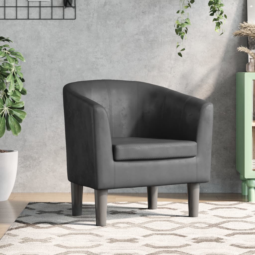 Fauteuil Club en Cuir Rouge Authentique-Gris-Sans repose-pied-1-La-Fabrique-Industrielle