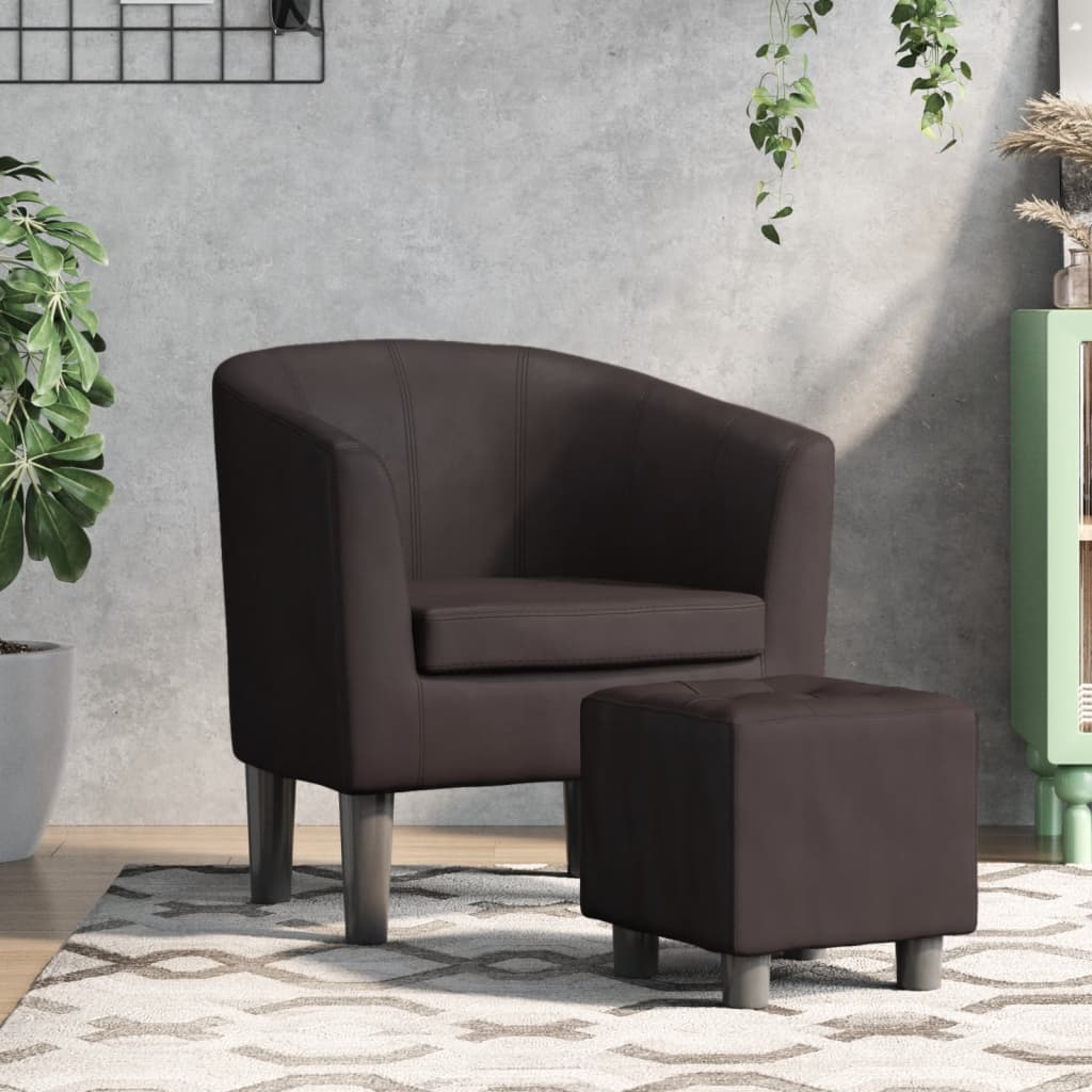 Fauteuil Club en Cuir Rouge Authentique-Marron-Avec repose-pied-1-La-Fabrique-Industrielle