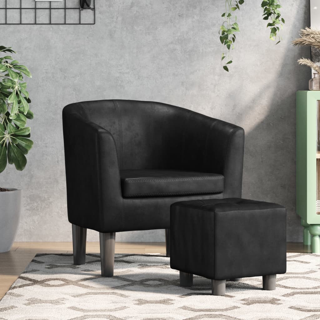 Fauteuil Club en Cuir Rouge Authentique-Noir-Avec repose-pied-1-La-Fabrique-Industrielle