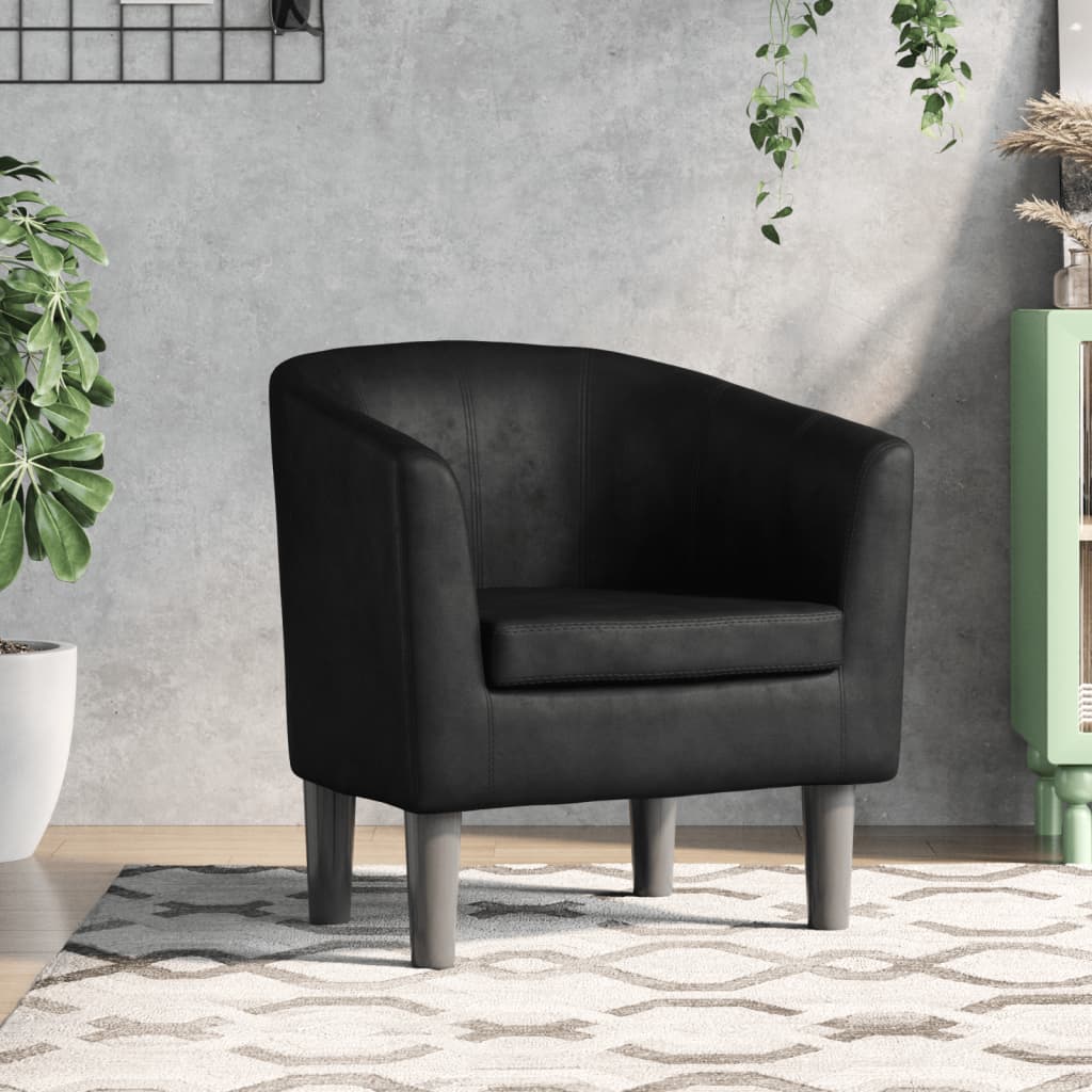 Fauteuil Club en Cuir Rouge Authentique-Noir-Sans repose-pied-1-La-Fabrique-Industrielle