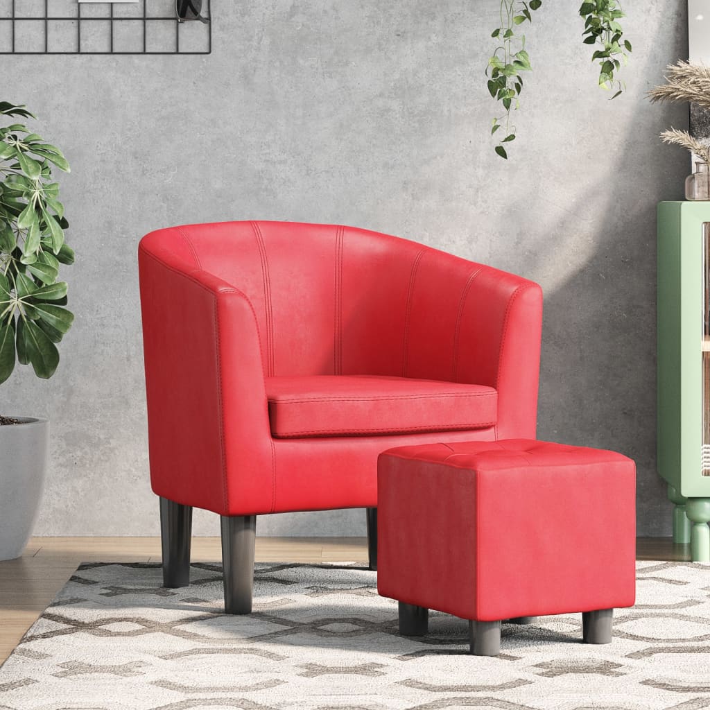Fauteuil Club en Cuir Rouge Authentique-Rouge-Avec repose-pied-1-La-Fabrique-Industrielle