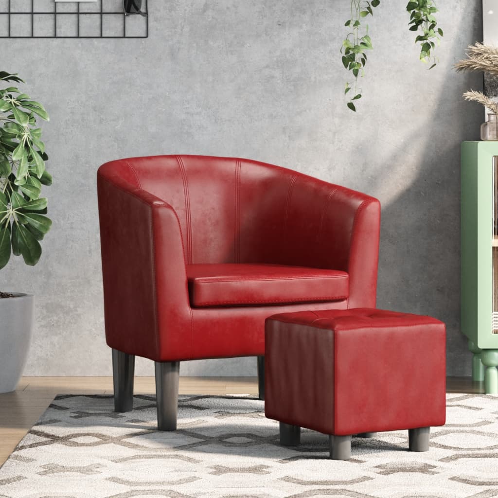 Fauteuil Club en Cuir Rouge Authentique-Rouge bordeaux-Avec repose-pied-1-La-Fabrique-Industrielle