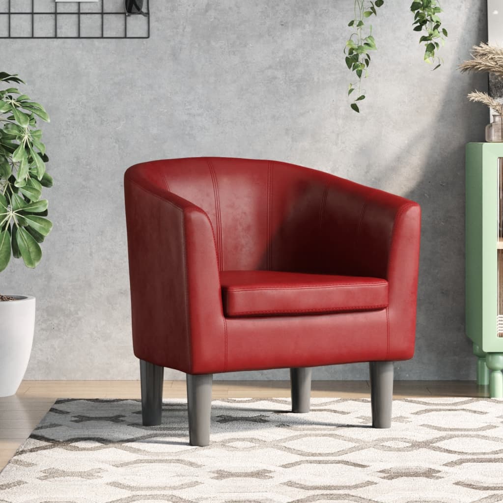 Fauteuil Club en Cuir Rouge Authentique-Rouge bordeaux-Sans repose-pied-1-La-Fabrique-Industrielle