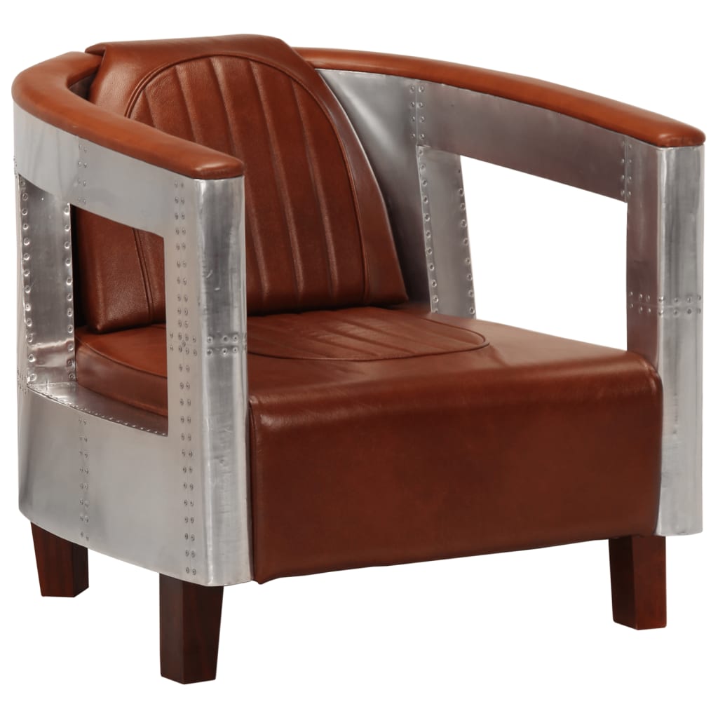 Fauteuil Club en Cuir Véritable Style Aviateur-Marron-1-La-Fabrique-Industrielle
