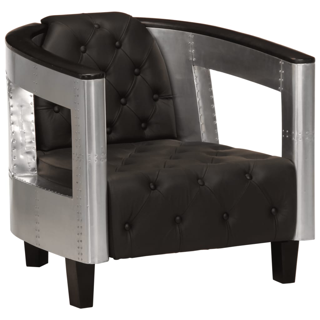Fauteuil Club en Cuir Véritable Style Aviateur-Noir-1-La-Fabrique-Industrielle