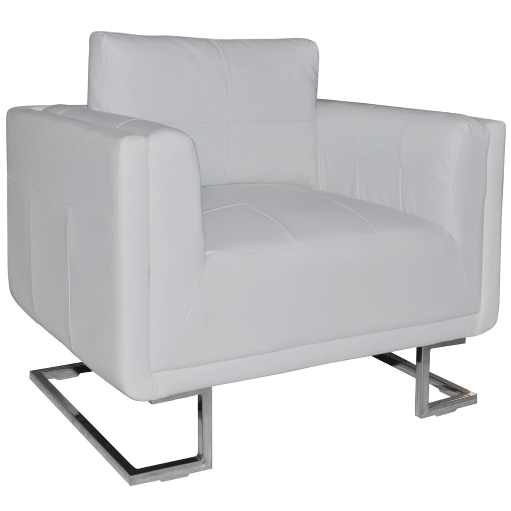 Fauteuil Club en Simili Cuir avec Pieds Chromés-Blanc-1-La-Fabrique-Industrielle
