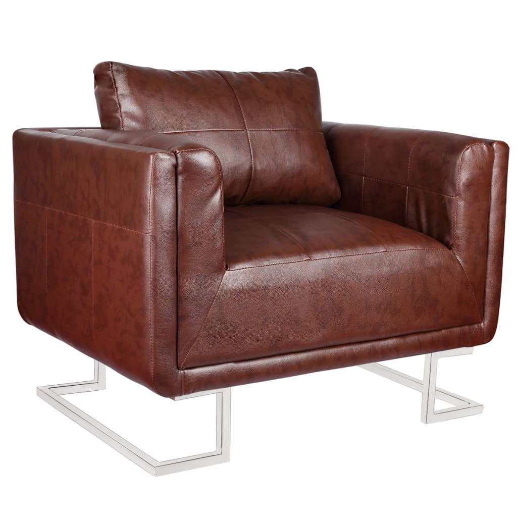 Fauteuil Club en Simili Cuir avec Pieds Chromés-Marron-1-La-Fabrique-Industrielle