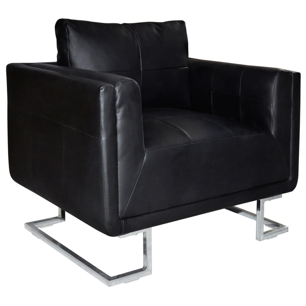 Fauteuil Club en Simili Cuir avec Pieds Chromés-Noir-1-La-Fabrique-Industrielle