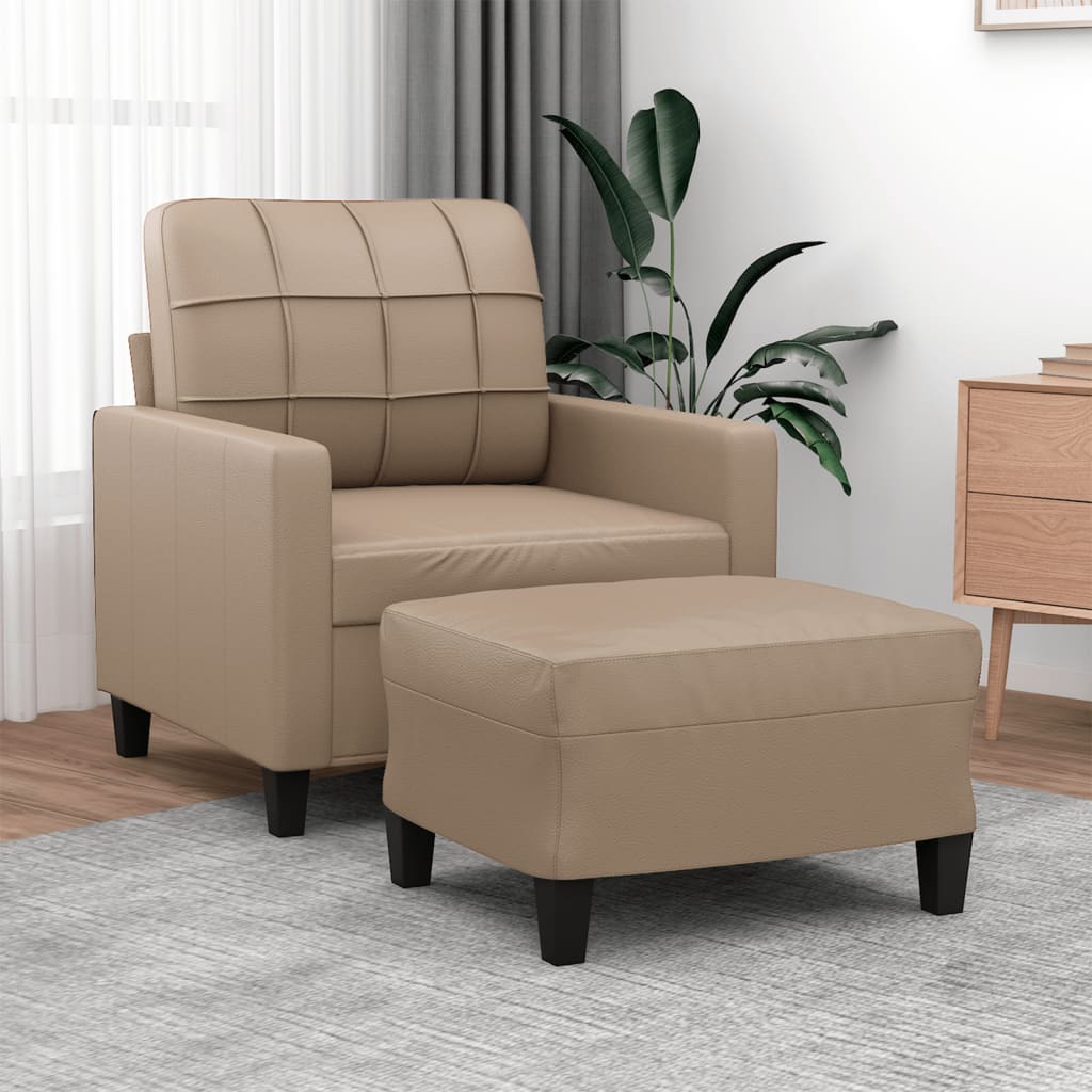 Fauteuil Club en Similicuir avec Repose-Pied-Cappuccino-La-Fabrique-Industrielle