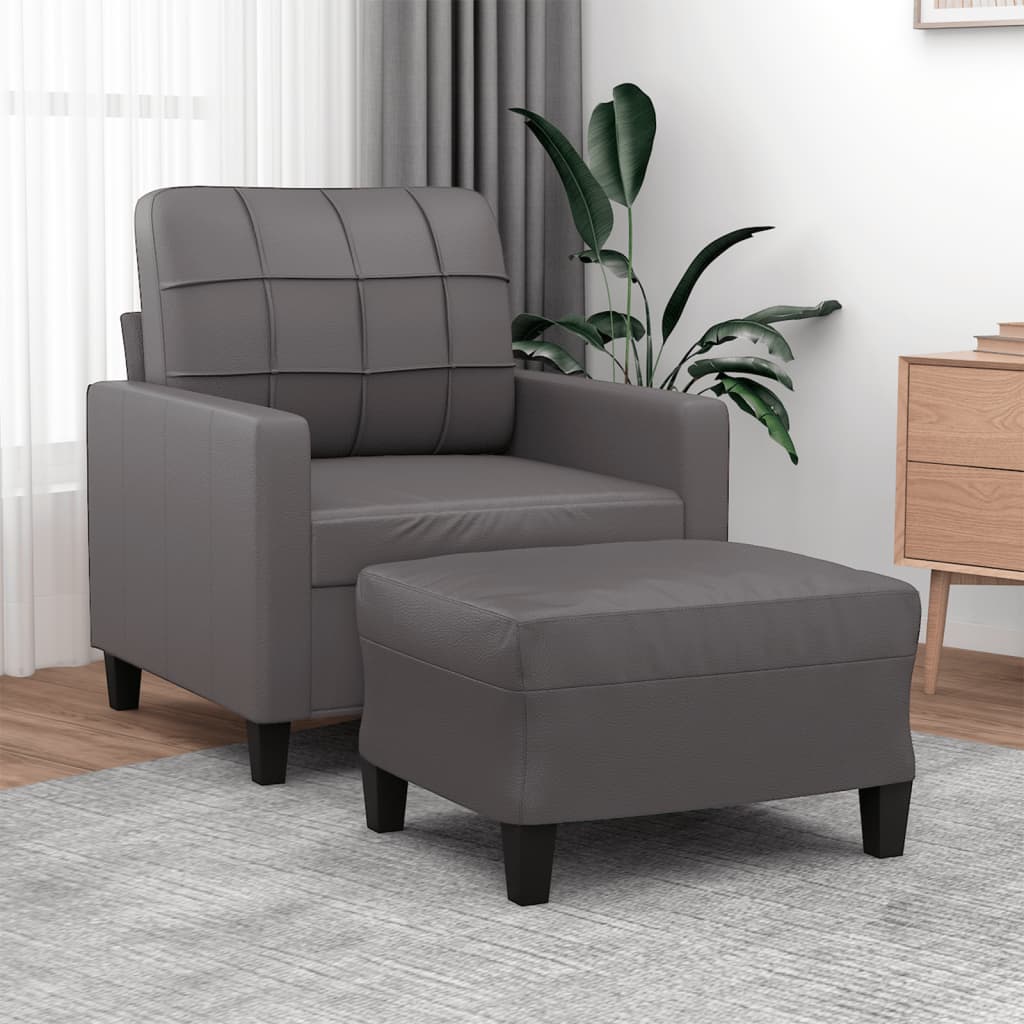 Fauteuil Club en Similicuir avec Repose-Pied-Gris-La-Fabrique-Industrielle