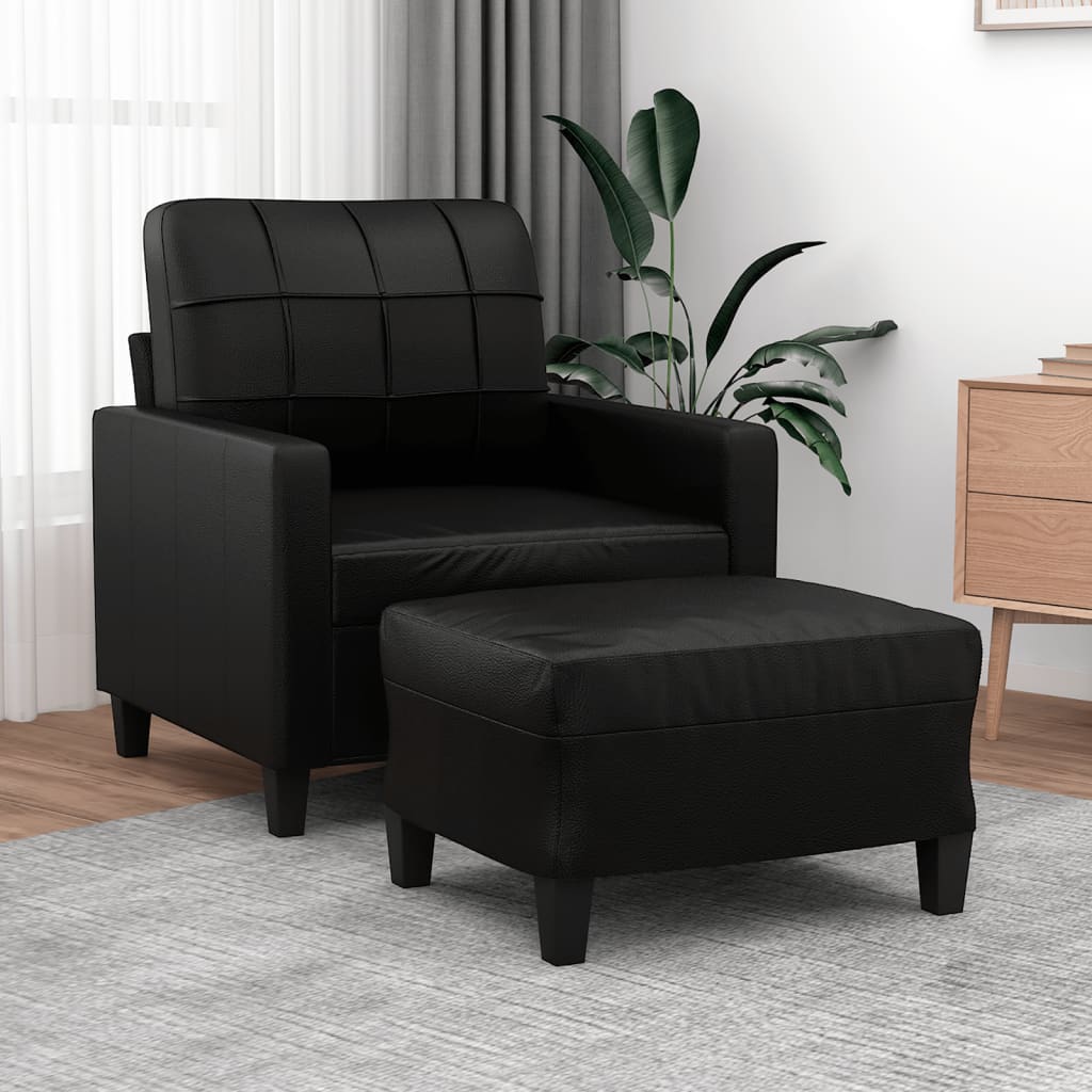Fauteuil Club en Similicuir avec Repose-Pied-Noir-La-Fabrique-Industrielle