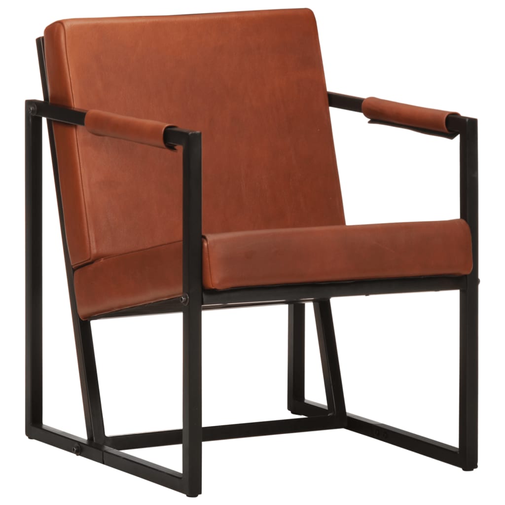 Fauteuil Industriel en Acier et Cuir Véritable-Marron-1-La-Fabrique-Industrielle