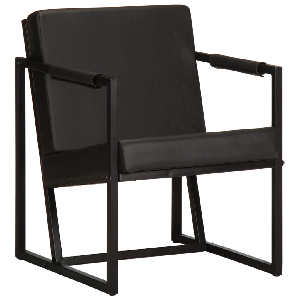 Fauteuil Industriel en Acier et Cuir Véritable-Noir-1-La-Fabrique-Industrielle