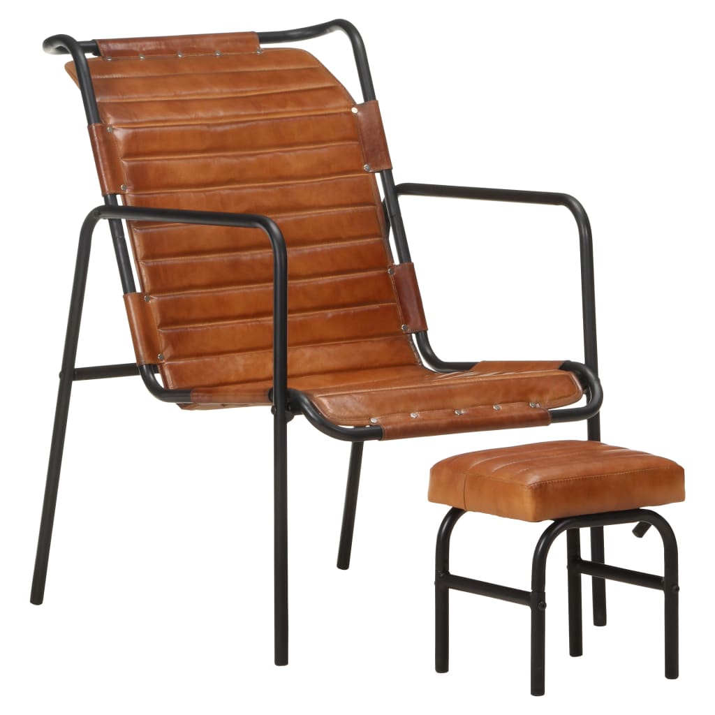 Fauteuil Industriel en Cuir Véritable et Métal-Marron-1-La-Fabrique-Industrielle
