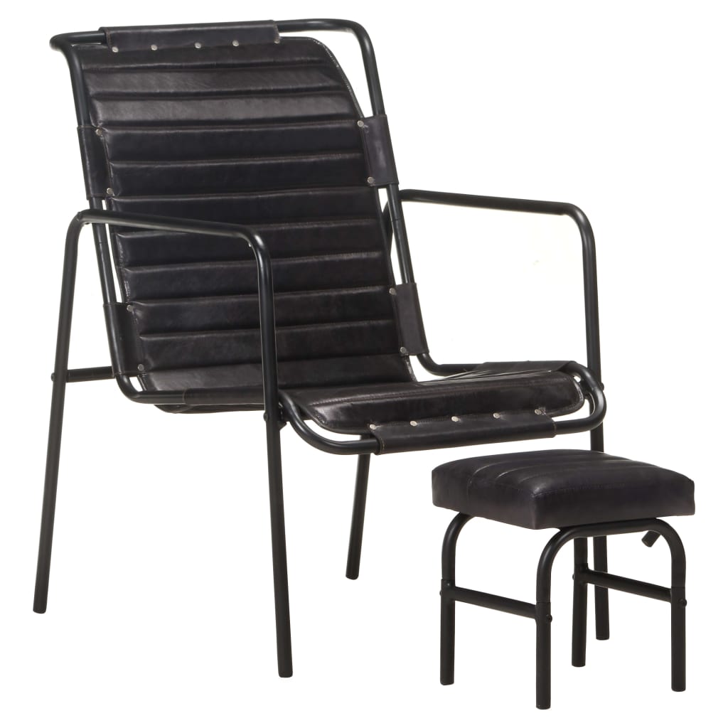 Fauteuil Industriel en Cuir Véritable et Métal-Noir-1-La-Fabrique-Industrielle