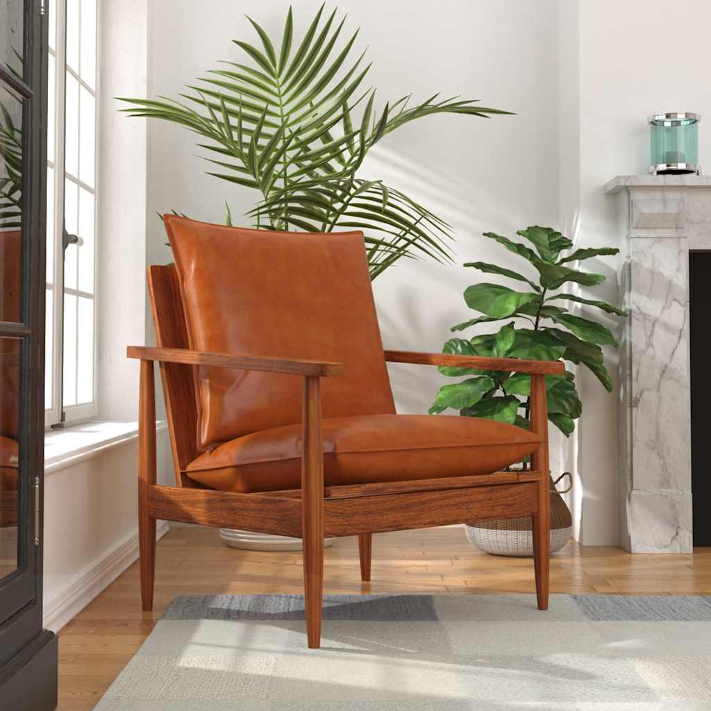 Fauteuil Industriel en Cuir et Bois Design-Marron-1-La-Fabrique-Industrielle
