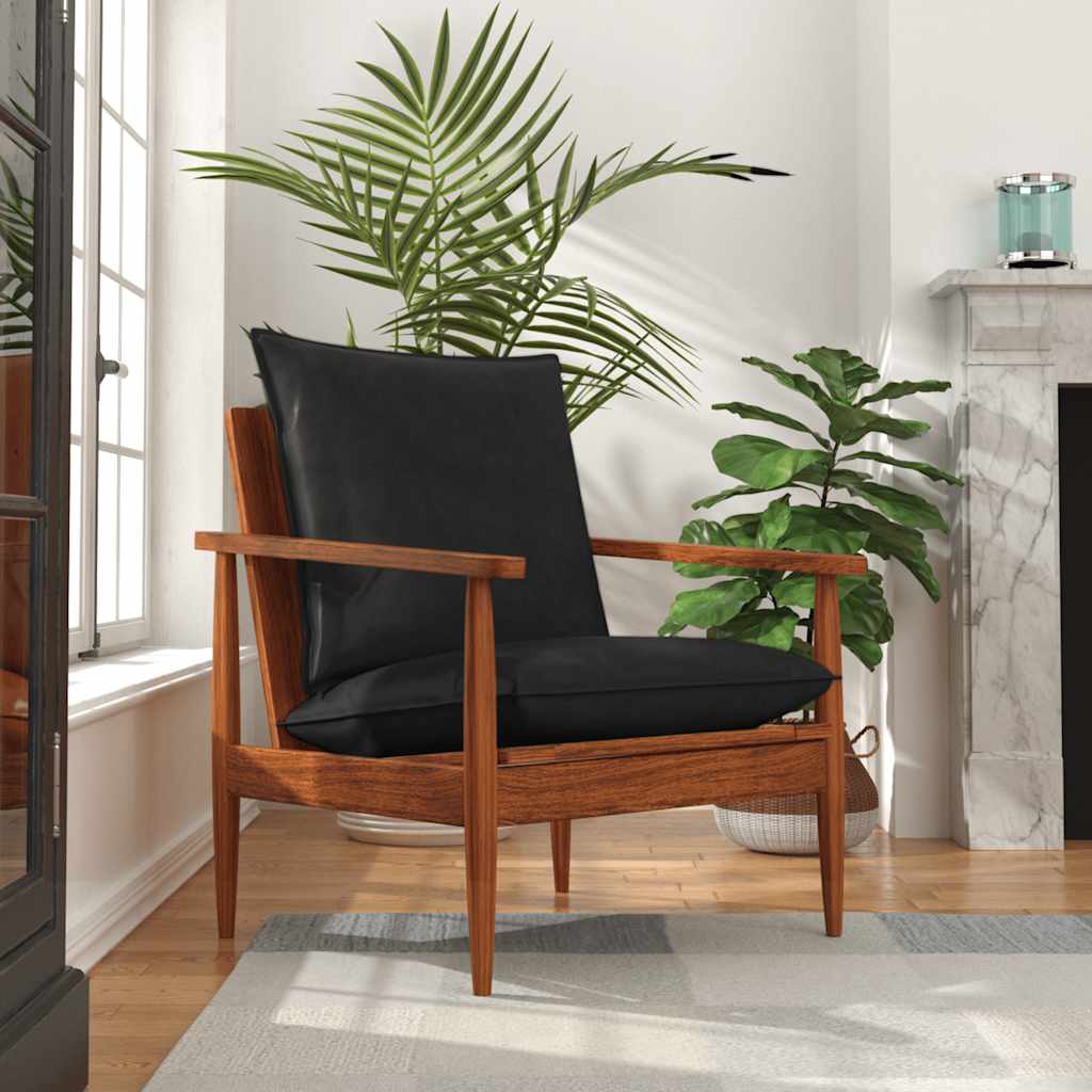 Fauteuil Industriel en Cuir et Bois Design-Noir et marron-1-La-Fabrique-Industrielle
