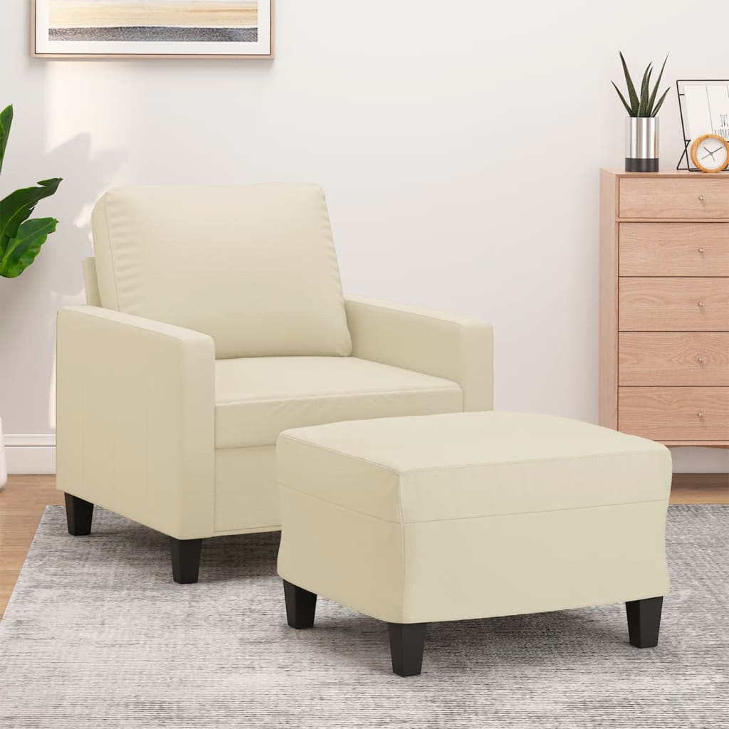 Fauteuil Industriel en Similicuir avec Repose-Pieds-Crème-La-Fabrique-Industrielle