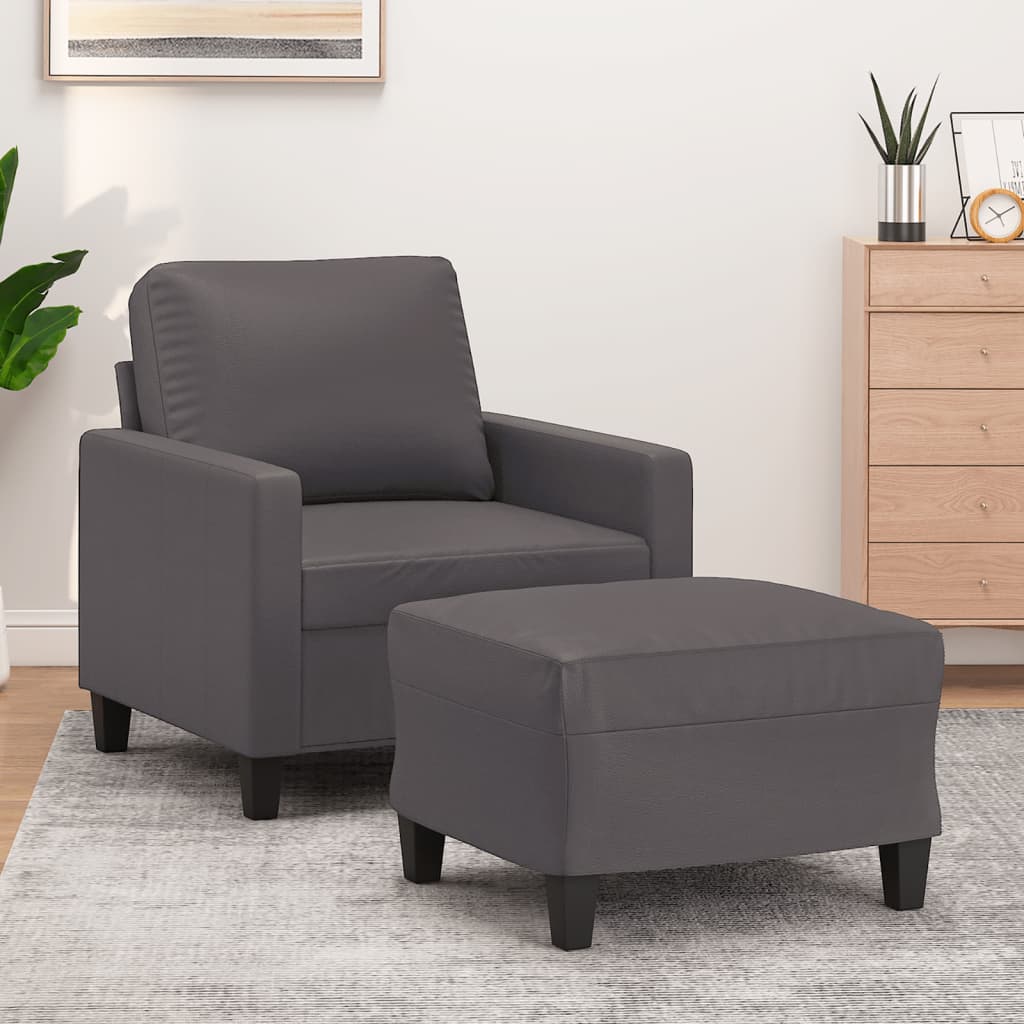 Fauteuil Industriel en Similicuir avec Repose-Pieds-Gris-La-Fabrique-Industrielle