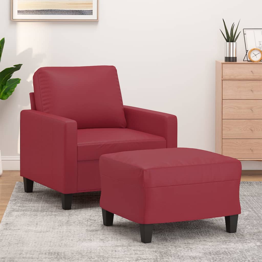 Fauteuil Industriel en Similicuir avec Repose-Pieds-Rouge bordeaux-La-Fabrique-Industrielle