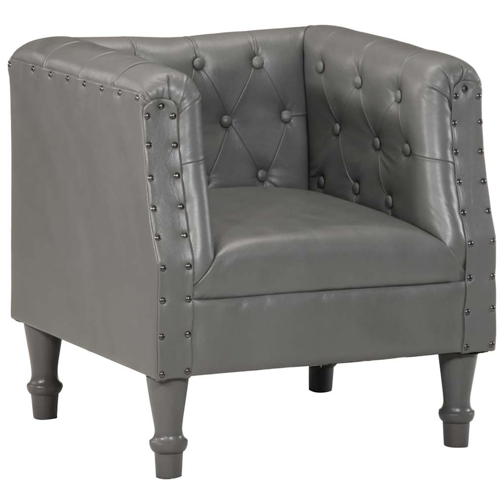 Fauteuil de Salon en Cuir Véritable Style Industriel-Gris-1-La-Fabrique-Industrielle