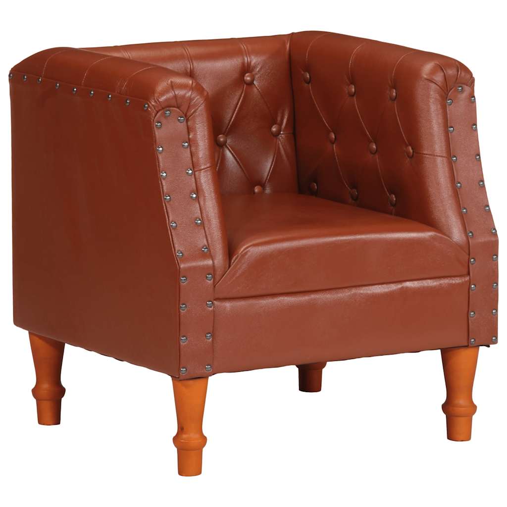 Fauteuil de Salon en Cuir Véritable Style Industriel-Marron-1-La-Fabrique-Industrielle